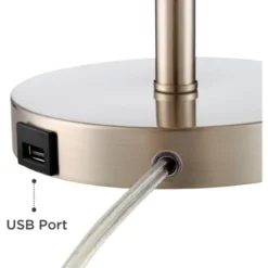 360 Lighting Heyburn Modern Accent Table Lamps 20" High Set Of 2 Brushed Nickel With USB And AC Power Outlet In Base White Cylinder Shade For Desk -360 Lighting GUEST 7afcd9c2 38ba 45db 9d8f 97492bd56cb6