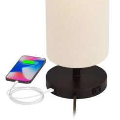 360 Lighting Heyburn Modern Accent Table Lamps 20" High Set Of 2 Bronze With USB And AC Power Outlet In Base Oatmeal Cylinder Shade For Bedroom Desk -360 Lighting GUEST 7c72894f d6ba 4da7 88f5 94323bf3f691