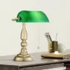 360 Lighting Hammond Traditional Piano Banker Desk Lamp 14" High Brass Plating Green Glass Shade For Bedroom Bedside Nightstand Office Kids House Home