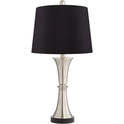 360 Lighting Seymore Modern Table Lamps 26" High Set Of 2 Silver With USB Charging Port LED Touch On Off Black Faux Silk Drum Shade For Bedroom Desk 7 360 Lighting Seymore Modern Table Lamps 26" High Set Of 2 Silver With USB Charging Port LED Touch On Off Black Faux Silk Drum Shade For Bedroom Desk - Image 5