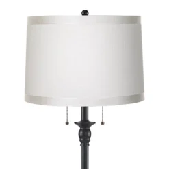 360 Lighting Dyna Traditional 58" Tall 2-Light Standing Floor Lamp Skinny Pole Pull Chain Black Finish Living Room Bedroom Drum White Grosgrain Shade