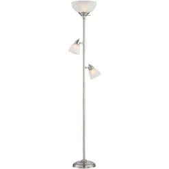 360 Lighting Ellery Modern Torchiere Floor Lamp With Side Lights 72" Tall Brushed Nickel Frosted White Glass Shade For Living Room Reading Bedroom -360 Lighting GUEST 7f33b743 32b6 4949 b743 9c97226e3e84
