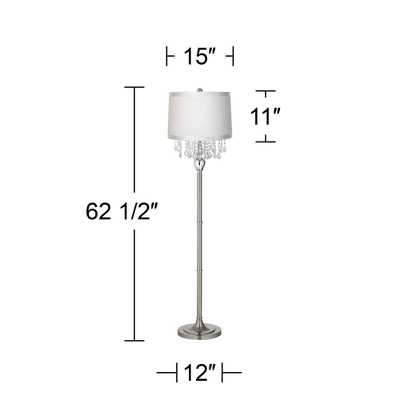 360 Lighting Modern Floor Lamp Standing 60 1/2" Tall Satin Steel Silver Crystal Off White Fabric Drum Shade For Living Room Bedroom Office House Home 4 360 Lighting Modern Floor Lamp Standing 60 1/2" Tall Satin Steel Silver Crystal Off White Fabric Drum Shade For Living Room Bedroom Office House Home - Image 2
