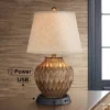 360 Lighting Buckhead Modern Accent Table Lamp 22" High Warm Bronze With Dimmer USB Workstation Base Drum Shade For Bedroom Living Room Kids Desk Home