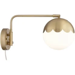 360 Lighting Kelowna Modern Swing Arm Wall Lamps Set Of 2 With Cord Cover Brass Plug-in Light Fixture Glass Globe Shade For Bedroom Bedside Reading -360 Lighting GUEST 81a14aef f205 4241 a4c0 5b66bf09b192 1