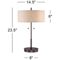 360 Lighting Modern Accent Table Lamp With USB And AC Power Outlet 23 1/2" High Bronze Fabric Drum Shade For Bedroom Living Room House Desk Bedside 17 360 Lighting Modern Accent Table Lamp With USB And AC Power Outlet 23 1/2" High Bronze Fabric Drum Shade For Bedroom Living Room House Desk Bedside -360 Lighting GUEST 829b3c00 520e 44ee 9e33 b6c313870aae