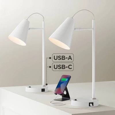 360 Lighting Chase 23" High Small Modern Desk Lamps Set Of 2 USB Port White Metal Home Office Living Room Charging Bedroom Bedside Nightstand 3 360 Lighting Chase 23" High Small Modern Desk Lamps Set Of 2 USB Port White Metal Home Office Living Room Charging Bedroom Bedside Nightstand