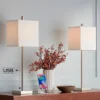 360 Lighting Franco Modern Table Lamps 26 1/2" High Set Of 2 Brushed Nickel With USB Charging Ports White Square Shade For Bedroom Living Room Desk -360 Lighting GUEST 853f11ef cb47 4db8 b104 4abac10b60a8