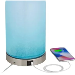 360 Lighting Modern Table Lamps 27 3/4" Tall Set Of 2 With USB Charging Port Blue Glass White Drum Shade For Living Room Bedroom 12 360 Lighting Modern Table Lamps 27 3/4" Tall Set Of 2 With USB Charging Port Blue Glass White Drum Shade For Living Room Bedroom -360 Lighting GUEST 854d3fe9 bff9 47eb b150 eb7c37b33583