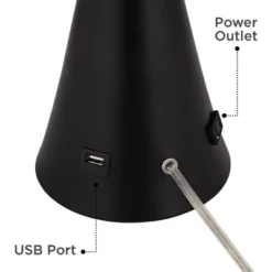 360 Lighting Karl Modern Table Lamps 28 1/4" Tall Set Of 2 Black Metal With USB And AC Power Outlet In Base White Drum Shade For Bedroom Living Room -360 Lighting GUEST 856d687d 6563 4d59 a7bf 5498d92bf60b