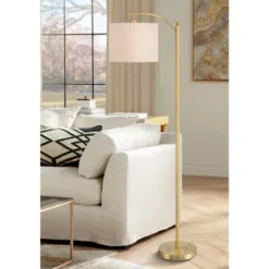 360 Lighting Rayna Farmhouse Rustic 61 1/2" Tall Standing Floor Lamps Set Of 2 Lights Downbridge Arc Foot Switch Metal Warm Gold Finish Living Room -360 Lighting GUEST 8588e4d4 b6cd 4f71 9a8b 84665cb525eb