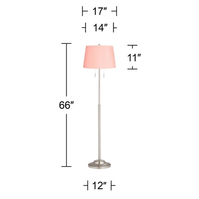 360 Lighting Abba Modern 66" Tall Standing Floor Lamp Skinny Pole Pull Chain Silver Metal Brushed Nickel Finish Living Room Pleated Peach Pink Shade 5 360 Lighting Abba Modern 66" Tall Standing Floor Lamp Skinny Pole Pull Chain Silver Metal Brushed Nickel Finish Living Room Pleated Peach Pink Shade - Image 3