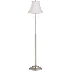 360 Lighting Modern Floor Lamp Brushed Nickel Imperial White Fabric Bell Shade For Living Room Reading Bedroom Office