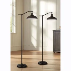 360 Lighting Kayne Farmhouse Rustic 61" Tall Standing Floor Lamps Set Of 2 Lights Downbridge Task Adjustable Foot Switch Brown Satin Bronze Finish