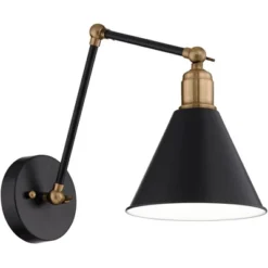 360 Lighting Wray Modern Industrial Wall Lamp Black Brass Hardwire 6" Light Fixture Adjustable Cone Shade For Bedroom Bathroom Reading Living Room -360 Lighting GUEST 86e21149 83d3 4fba 97f1 ed1f32021786