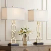 360 Lighting Modern Table Lamps 28 1/4" Tall Set Of 2 Gold Metal White Rectangular Shade For Living Room Bedroom House Bedside -360 Lighting GUEST 86f776db d3ed 490b 8433 1b93818eedd1