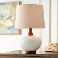 360 Lighting Brice 23" High Small Mid Century Modern Accent Table Lamps Set Of 2 Ivory Wood Ceramic Living Room Bedroom Bedside Off-White Shade -360 Lighting GUEST 872fd3a2 0c76 4d5c ab89 1f36290b2d08