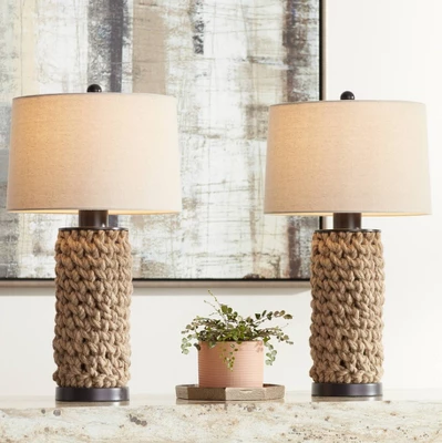 360 Lighting Ciera 25 1/4" High Farmhouse Rustic Modern Table Lamps Set Of 2 Natural Bronze Rope Wrapped Living Room Bedroom Bedside Oatmeal Shade 3 360 Lighting Ciera 25 1/4" High Farmhouse Rustic Modern Table Lamps Set Of 2 Natural Bronze Rope Wrapped Living Room Bedroom Bedside Oatmeal Shade
