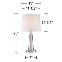 360 Lighting Karla Art Deco Style Table Lamps 25" High Set Of 2 Brushed Nickel With USB Charging Port And Table Top Dimmers White Fabric Drum For Desk -360 Lighting GUEST 885eca65 547e 4dde bd6d 7fcb78d93b6f