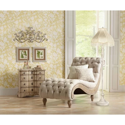 360 Lighting Vintage Shabby Chic Floor Lamp 60" Tall Antique White Cream Scallop Fabric Dome Shade Fringe For Living Room Reading Bedroom 9 360 Lighting Vintage Shabby Chic Floor Lamp 60" Tall Antique White Cream Scallop Fabric Dome Shade Fringe For Living Room Reading Bedroom - Image 7