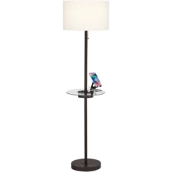 360 Lighting Caper Modern Floor Lamp With Tray Table 60 1/2" Tall Bronze USB And AC Power Outlet Off White Fabric Drum Shade For Living Room Office -360 Lighting GUEST 894aa38f 6f89 45a9 bf2c acfffd618f67 1