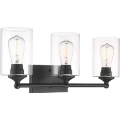 360 Lighting Bellings Modern Wall Light Black Metal Hardwire 24" 3-Light Fixture Clear Glass Cylinder Shade For Bedroom Bathroom Vanity Reading House -360 Lighting GUEST 896007f2 80f4 4b15 82fb 51a9c2dd179a