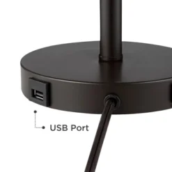 360 Lighting Heyburn Modern Accent Table Lamps 20" High Set Of 2 Bronze With USB And AC Power Outlet In Base Oatmeal Cylinder Shade For Bedroom Desk -360 Lighting GUEST 89b13364 2860 494a 9e44 ccb0beeef879