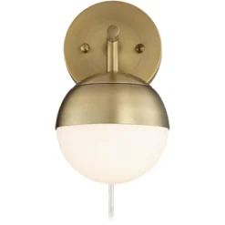 360 Lighting Luna Modern Wall Lamps Set Of 2 Brass Metal Plug-in 5 1/2" Light Fixture Frosted Glass Shade For Bedroom Reading Living Room Hallway Home -360 Lighting GUEST 89b50a47 f1c8 423a 870f d041f75b9ff0