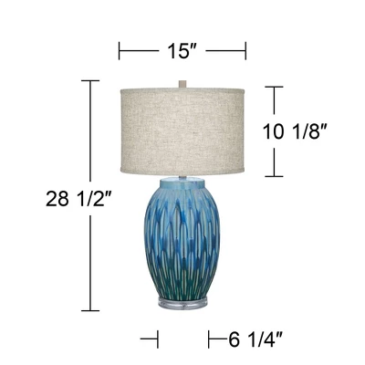 360 Lighting Selena Modern Table Lamp 28 1/2" Tall Green Blue Glaze Ceramic Oatmeal Fabric Drum Shade For Bedroom Living Room Bedside Nightstand Kids 5 360 Lighting Selena Modern Table Lamp 28 1/2" Tall Green Blue Glaze Ceramic Oatmeal Fabric Drum Shade For Bedroom Living Room Bedside Nightstand Kids - Image 3