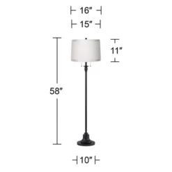 360 Lighting Dyna Traditional 58" Tall 2-Light Standing Floor Lamp Skinny Pole Pull Chain Black Finish Living Room Bedroom Drum White Grosgrain Shade -360 Lighting GUEST 8ad0e5d8 417e 496c a4a5 84f79bb7503c