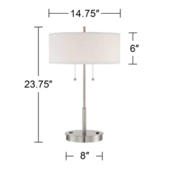 360 Lighting Nikola Modern Accent Table Lamp 23 3/4" High Silver With USB And AC Power Outlet In Base White Drum Shade For Bedroom Living Room Bedside -360 Lighting GUEST 8b284eff 7a0b 403d ade1 f86a98ae46a5