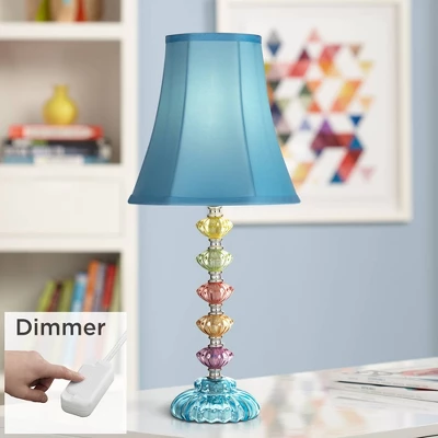 360 Lighting Bohemian Country Cottage Accent Table Lamp With Table Top Dimmer 21" High Teal Blue Stacked Glass For Bedroom Living Room Bedside Office 3 360 Lighting Bohemian Country Cottage Accent Table Lamp With Table Top Dimmer 21" High Teal Blue Stacked Glass For Bedroom Living Room Bedside Office