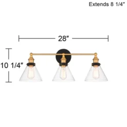 360 Lighting Burke Industrial Wall Light Black Brass Hardwire 28" 3-Light Fixture Clear Glass Shade For Bedroom Bathroom Vanity Reading Living Room -360 Lighting GUEST 8e85a0b4 e7ed 4a72 91c8 5b56b8135f04
