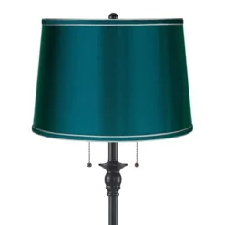 360 Lighting Dyna Traditional 58" Tall 2-Light Standing Floor Lamp Skinny Pole Pull Chain Black Finish Living Room Bedroom House Drum Deep Teal Shade