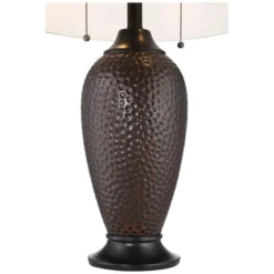 360 Lighting Cody Rustic Farmhouse Table Lamps 26" High Set Of 2 Hammered Oiled Bronze Oatmeal Linen Drum Shade For Bedroom Living Room Bedside House -360 Lighting GUEST 90c890f6 f3da 45c7 824f 5b5cb149a2b8