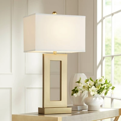 360 Lighting Marshall Modern Table Lamp 30" Tall Gold Open Base Oatmeal Rectangular Shade For Bedroom Living Room Bedside Nightstand Office House Home 3 360 Lighting Marshall Modern Table Lamp 30" Tall Gold Open Base Oatmeal Rectangular Shade For Bedroom Living Room Bedside Nightstand Office House Home