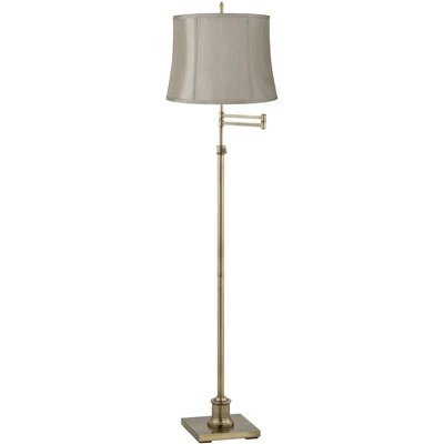 360 Lighting Swing Arm Floor Lamp Adjustable Height 70" Tall Antique Brass Gray Fabric Drum Shade For Living Room Reading Bedroom Office 3 360 Lighting Swing Arm Floor Lamp Adjustable Height 70" Tall Antique Brass Gray Fabric Drum Shade For Living Room Reading Bedroom Office