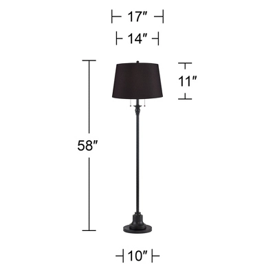 360 Lighting Dyna Traditional 58" Tall 2-Light Standing Floor Lamp Skinny Pole Pull Chain Black Finish Living Room Bedroom Faux Silk Black Shade 5 360 Lighting Dyna Traditional 58" Tall 2-Light Standing Floor Lamp Skinny Pole Pull Chain Black Finish Living Room Bedroom Faux Silk Black Shade - Image 3