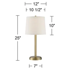 360 Lighting Camile Modern Table Lamps 25" High Set Of 2 Brass Metal With USB Charging Port Oatmeal Drum Shade For Bedroom Living Room Bedside Desk -360 Lighting GUEST 936f4f88 f5fb 4ec0 adf7 d79ce8751edb