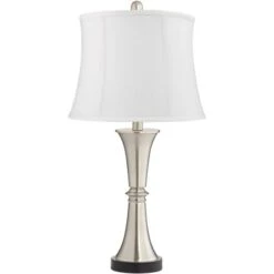 360 Lighting Seymore Modern Table Lamps 26" High Set Of 2 White Softback With USB Charging Port LED Touch On Off Silver Drum Shade For Bedroom Desk -360 Lighting GUEST 9456f6ec c368 45ae 84a3 1ddf157ba4d6