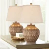 360 Lighting Modern Accent Table Lamps 22" High Set Of 2 Warm Bronze Geometric Urn Tapered Drum Shade For Living Room Family Bedroom Office -360 Lighting GUEST 94b8622f 2d2c 417f b740 d5bed04dc826