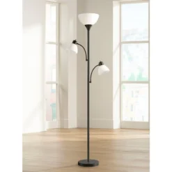 360 Lighting Bingham Modern Torchiere Floor Lamp With Side Lights 71 1/2" Tall Black Metal White Shade For Living Room Reading Bedroom Office House