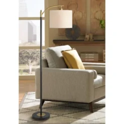 360 Lighting Rayna Mid Century Modern 61 1/2" Tall Standing Floor Lamps Set Of 2 Lights Downbridge Task Foot Switch Black Gold Living Room Bedroom -360 Lighting GUEST 97c7a406 2560 44a5 8f0f 86890ef5df92