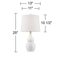 360 Lighting Jane Modern Table Lamps 25" High Set Of 2 White Ceramic Fabric Drum Shade For Bedroom Living Room House Bedside Nightstand Office Family -360 Lighting GUEST 98478706 ef16 4819 8f43 c75de861aeee