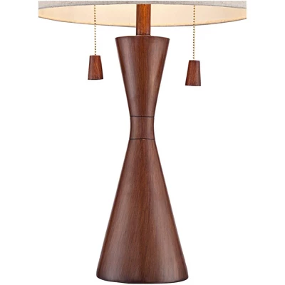 360 Lighting Omar Modern Table Lamp 28 3/4" Tall Warm Brown Wood Hourglass Oatmeal Fabric Drum Shade For Bedroom Living Room Bedside Nightstand Office 4 360 Lighting Omar Modern Table Lamp 28 3/4" Tall Warm Brown Wood Hourglass Oatmeal Fabric Drum Shade For Bedroom Living Room Bedside Nightstand Office - Image 2