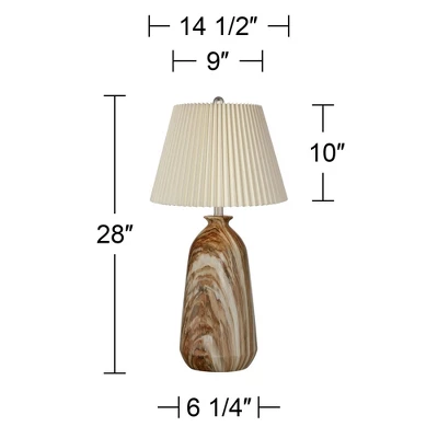 360 Lighting Carlton Modern Table Lamps 28" Tall Set Of 2 Swirling Brown Faux Marble Ivory Pleated Linen Drum Shade For Bedroom Living Room Nightstand 5 360 Lighting Carlton Modern Table Lamps 28" Tall Set Of 2 Swirling Brown Faux Marble Ivory Pleated Linen Drum Shade For Bedroom Living Room Nightstand - Image 3