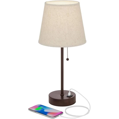 360 Lighting Justin Modern Accent Table Lamps 18 1/4" High Set Of 2 Marbled Bronze Metal With USB Charging Ports Oatmeal Drum Shade For Bedroom Desk 4 360 Lighting Justin Modern Accent Table Lamps 18 1/4" High Set Of 2 Marbled Bronze Metal With USB Charging Ports Oatmeal Drum Shade For Bedroom Desk - Image 2