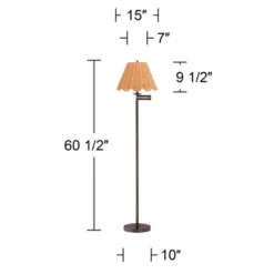 360 Lighting Cottage 60 1/2" Tall Standing Floor Lamp Skinny Pole Swing Arm Adjustable Brown Bronze Finish Living Room Natural Rattan Beige Shade -360 Lighting GUEST 9a351167 ab2d 4396 817a c6f9439da31f