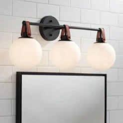 360 Lighting Nubuck 25 3/4" Wide Black And Brown Leather 3-Light Bath Light