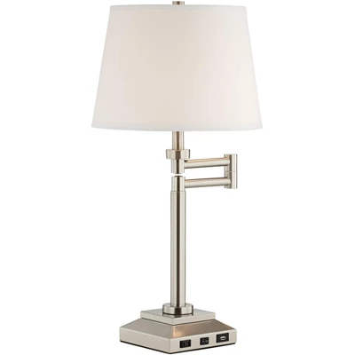 360 Lighting Camber Modern Desk Table Lamp 29" Tall Brushed Steel With USB And AC Power Outlet In Base Swing Arm Linen Shade For Bedroom Living Room 10 360 Lighting Camber Modern Desk Table Lamp 29" Tall Brushed Steel With USB And AC Power Outlet In Base Swing Arm Linen Shade For Bedroom Living Room - Image 8